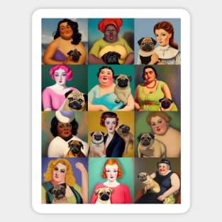 Retro Style Women & Pugs Sticker